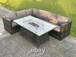 Fimous Outdoor Furniture Rattan Garden Corner Sofa Set Patio Gas Fire Pit Table