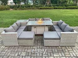 Fimous Outdoor Garden Dining Set Rattan Furniture Gas Fire Pit Dining Table Sofa