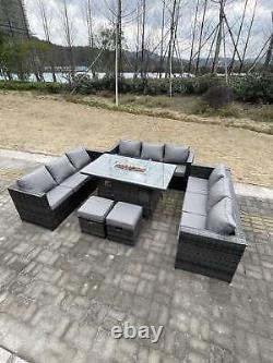 Fimous Outdoor Lounge Rattan Sofa Set Garden Furniture Gas Firepit Table Chairs