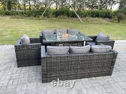 Fimous Outdoor PE Rattan Garden Furniture Gas Fire Pit Dining Table Sets Heater