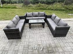 Fimous Outdoor Rattan Garden Furniture Set With Oblong Coffee Table Lounge Sofa