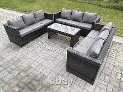 Fimous Outdoor Rattan Garden Furniture Set With Oblong Coffee Table Lounge Sofa