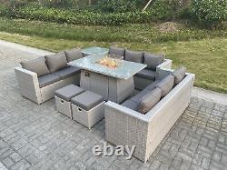 Fimous PE Rattan Garden Furniture Sofa Gas Fire Pit Heater Dining Table Sets