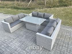 Fimous PE Rattan Rising Adjustable Table Sets Garden Furniture Stool Light Grey
