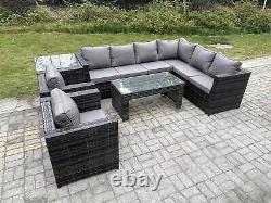 Fimous Rattan Garden Furniture Corner Lounge Sofa Set With Coffee Table Armchair