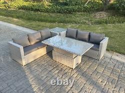 Fimous Rattan Garden Furniture Rising Adjustable Table Sets Footstool Light Grey