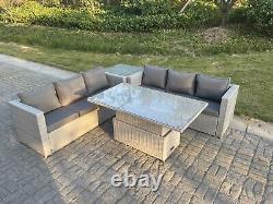 Fimous Rattan Garden Furniture Rising Adjustable Table Sets Footstool Light Grey