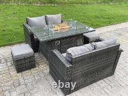 Fimous Rattan Garden Furniture Sets Gas Fire Pit Sofa Dining Table Recliner Set