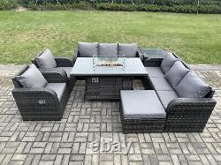 Fimous Rattan Garden Furniture Sets with Sofa Gas Fire Pit Table Indoor Outdoor