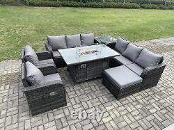 Fimous Rattan Garden Furniture Sets with Sofa Gas Fire Pit Table Indoor Outdoor