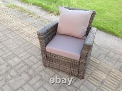 Fimous Wicker Rattan High Back Arm Chair Sofa Outdoor Garden Furniture Grey Mix