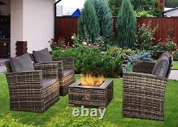 Fire Pit Rattan Garden Sofa Set Furniture With Table 2 Arm Chair Set & 2 Seater