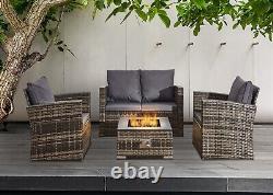 Fire Pit Rattan Garden Sofa Set Furniture With Table 2 Arm Chair Set & 2 Seater