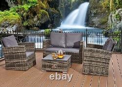 Fire Pit Rattan Garden Sofa Set Furniture With Table 2 Arm Chair Set & 2 Seater