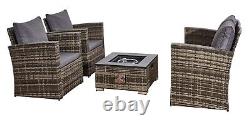 Fire Pit Rattan Garden Sofa Set Furniture With Table 2 Arm Chair Set & 2 Seater