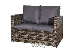 Fire Pit Rattan Garden Sofa Set Furniture With Table 2 Arm Chair Set & 2 Seater