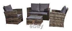 Fire Pit Rattan Garden Sofa Set Furniture With Table 2 Arm Chair Set & 2 Seater