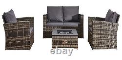 Fire Pit Rattan Garden Sofa Set Furniture With Table 2 Arm Chair Set & 2 Seater