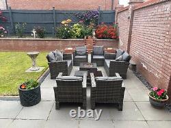 Firepit Rattan Garden Sofa set Furniture Relaxing 8 Seater Modern With Entertain