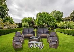 Firepit Rattan Garden Sofa set Furniture Relaxing 8 Seater Modern With Entertain