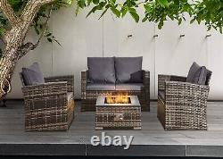 Firepit Rattan Garden Sofa set Furniture Relaxing 8 Seater Modern With Entertain