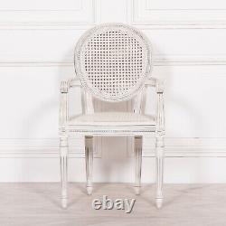 French Chateau Style Louis Chic Off White Rattan Dining / Bedroom Arm Chair