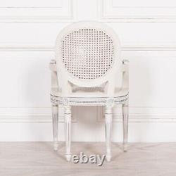 French Chateau Style Louis Chic Off White Rattan Dining / Bedroom Arm Chair