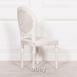French Shabby Chic Chateau Louis Carved Classic Off White Rattan Dining Chair