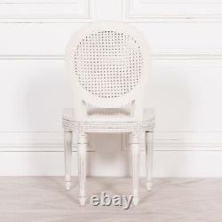 French Shabby Chic Chateau Louis Carved Classic Off White Rattan Dining Chair