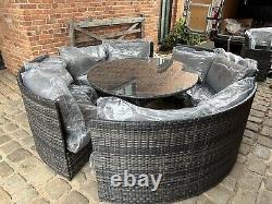 Furniture Maxi ROSEN 8 SEATER ROUND RATTAN GARDEN FURNITURE SET GREY RRP£1,999