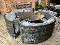 Furniture Maxi ROSEN 8 SEATER ROUND RATTAN GARDEN FURNITURE SET GREY RRP£1,999