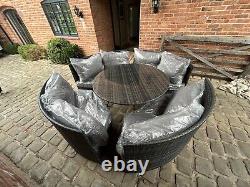 Furniture Maxi ROSEN 8 SEATER ROUND RATTAN GARDEN FURNITURE SET GREY RRP£1,999