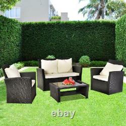 Furniture Wicker Rattan Patio Outdoor Conversation Sofa Set Garden Table Black