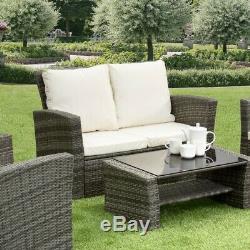 GSD Rattan Garden Furniture 4 Piece Patio Set Table Chairs Grey Or Black