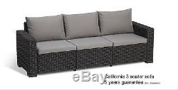 Garden 3 Seater Sofa Furniture Patio Outdoor Grey Cushion Graphite BBQ Allibert