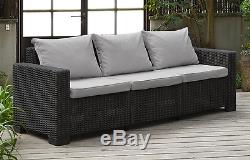 Garden 3 Seater Sofa Furniture Patio Outdoor Grey Cushion Graphite BBQ Allibert