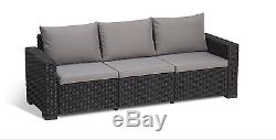 Garden 3 Seater Sofa Furniture Patio Outdoor Grey Cushion Graphite BBQ Allibert