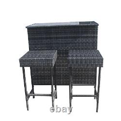 Garden Bar with 2 Stools Rattan Patio Conservatory Furniture Garden Bat Set