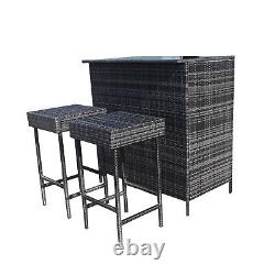 Garden Bar with 2 Stools Rattan Patio Conservatory Furniture Garden Bat Set