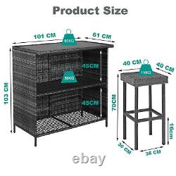 Garden Bar with 2 Stools Rattan Patio Conservatory Furniture Garden Bat Set