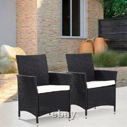 Garden Bistro Patio Furniture Set Rattan Glass Table Chair Outdoor Coffee Seater