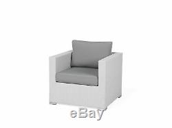 Garden Conversation Set White Wicker Rattan Cushion 8 Seater XXL