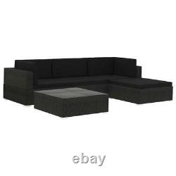 Garden Corner Sofa Lounge Set Cushions Table Poly Rattan Outdoor Furniture Black