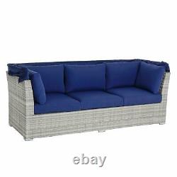 Garden Day Bed Grey Rattan Sofa 3 Seater 2 Chairs Table Sun Shade Furniture