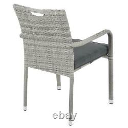 Garden Dining Set Round Table Stacking Chairs Grey Rattan Furniture Twist