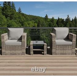 Garden Furniture 2 Chairs Seater Sofa Set Grey Rattan Coffee table Rain Cover