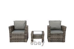 Garden Furniture 2 Chairs Seater Sofa Set Grey Rattan Coffee table Rain Cover