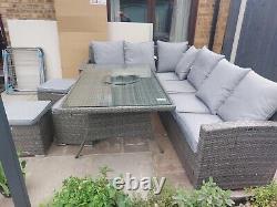 Garden Furniture Grey Monaco 9-Seater Rattan Corner Sofa Dining Set