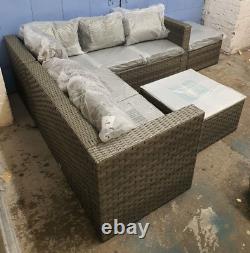 Garden Furniture Grey Rattan Monaco 6 Seater Corner Sofa Set With Ice Bucket