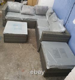 Garden Furniture Grey Rattan Monaco 6 Seater Corner Sofa Set With Ice Bucket